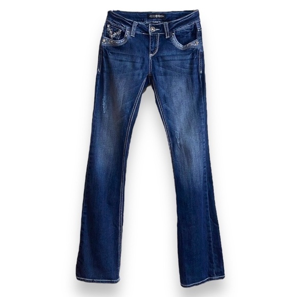 Cello Bootcut Western Jeans, Size 5, Med-Dark Wash, Distressed - Picture 1 of 6